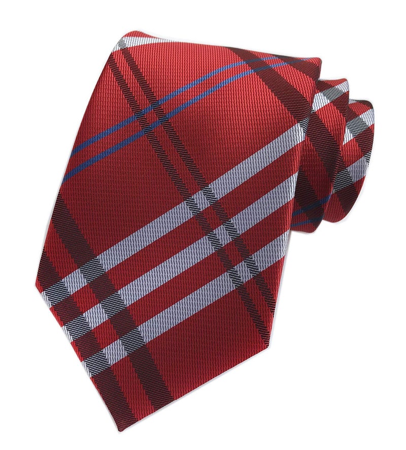 Elfeves Men Red White Blue Fashion Ties Stylish Handmade Formal Necktie Great For Groom - Image 1